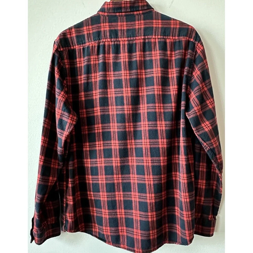 Cotton & Co Red Black Plaid Flannel Button Down Shirt Grunge Goth Classic L